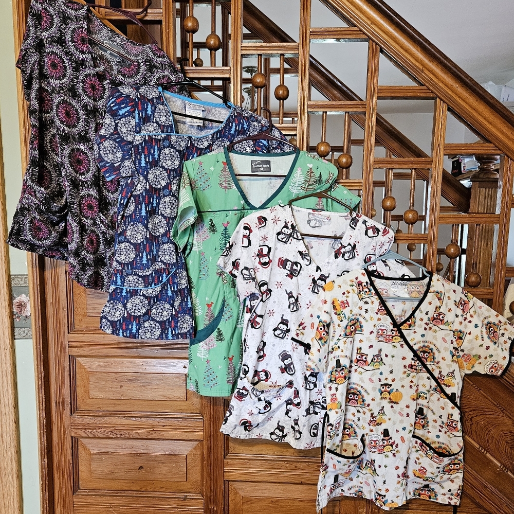 Pattern Scrub Tops Set Of 5
